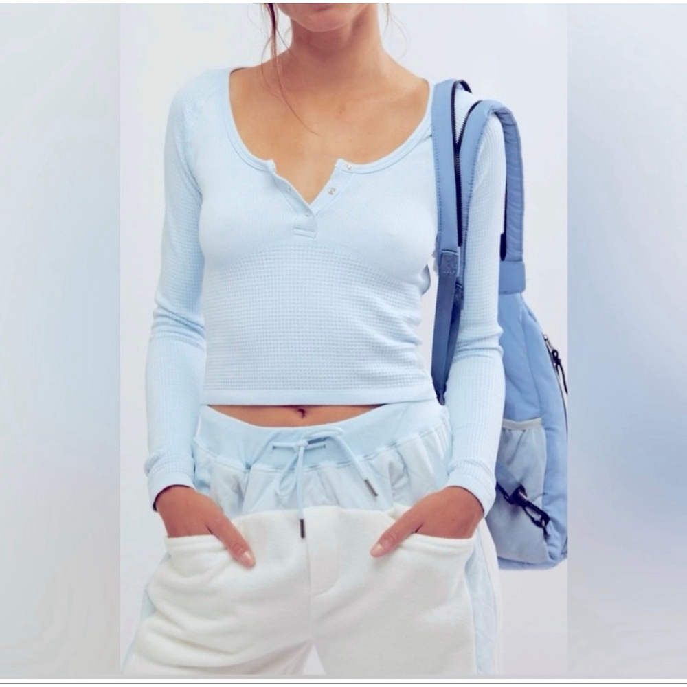 Free People Movement Bail Out Long Sleeve Top Light Blue Medium Large NWT